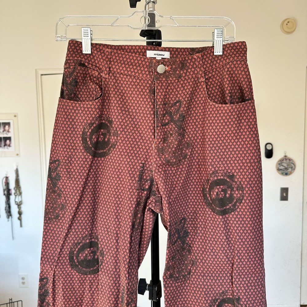 Miaou Maroon Patterned Pants with Black Design Size S